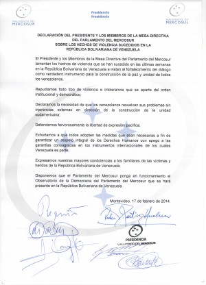 Declaración sobre Venezuela 17 de febrero de 2014 (1)